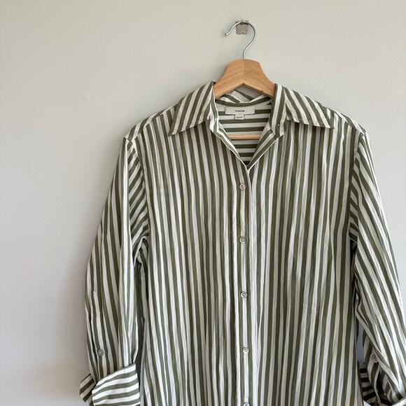 Vince Coast Striped Long Sleeve Shirtdress Green White - Picture 3 of 10